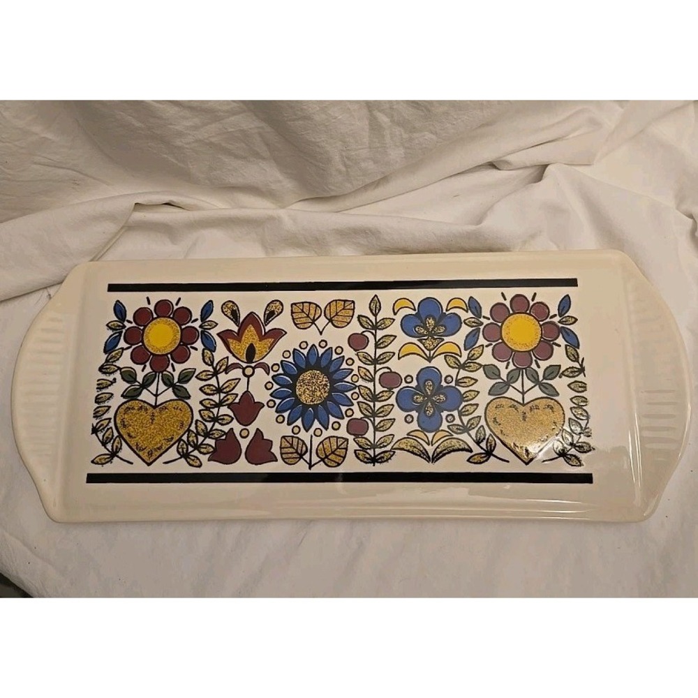 Vintage Limburg Keramik German Serving Platter White Multicolored Retro 70s Tray